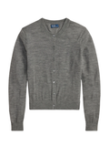 RALPH LAUREN WOMEN Wool Crewneck Cardigan Flannel Heather Grey