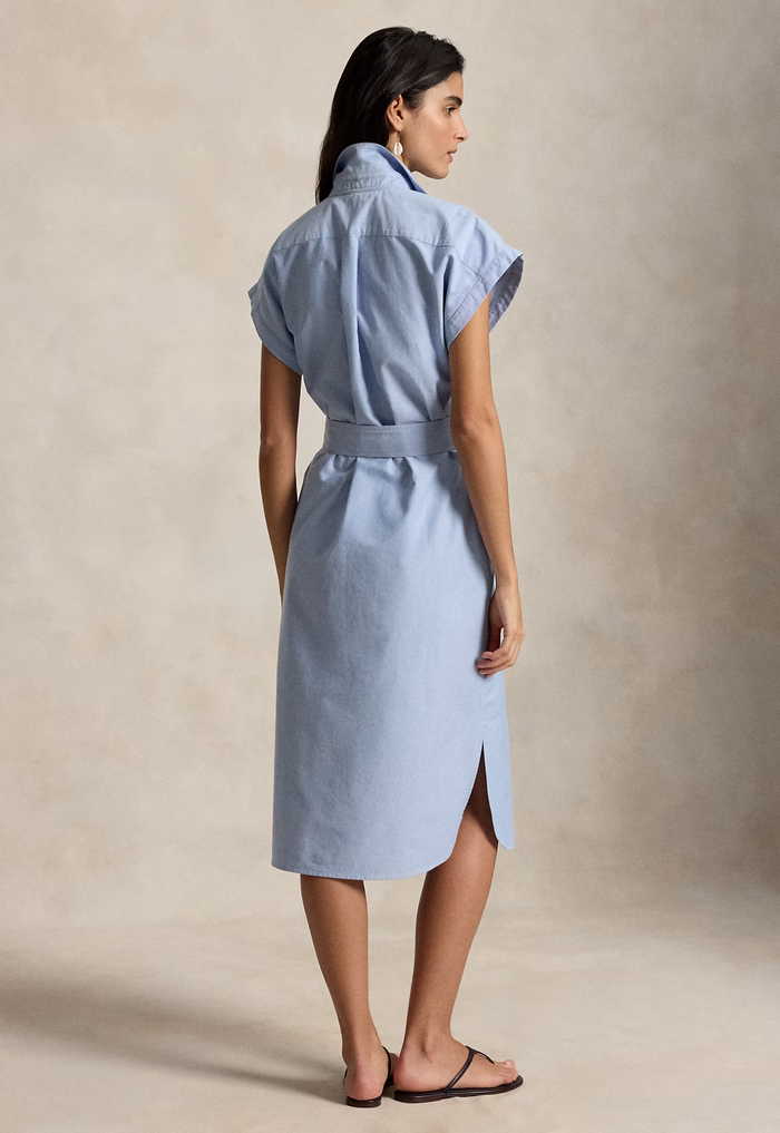 RALPH LAUREN WOMENS Belted Cotton Oxford Shirt Dress Blue - MAISONDEFASHION.COM