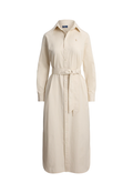 RALPH LAUREN WOMENS Belted Striped Cotton Shirtdress Polo Tan White - MAISONDEFASHION.COM