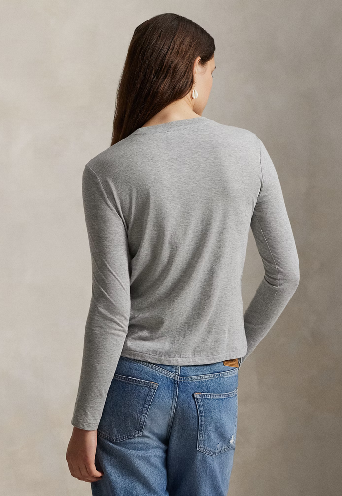 RALPH LAUREN WOMENS Classic Fit Jersey Long-Sleeve Tee Cobblestone Heather - MAISONDEFASHION.COM