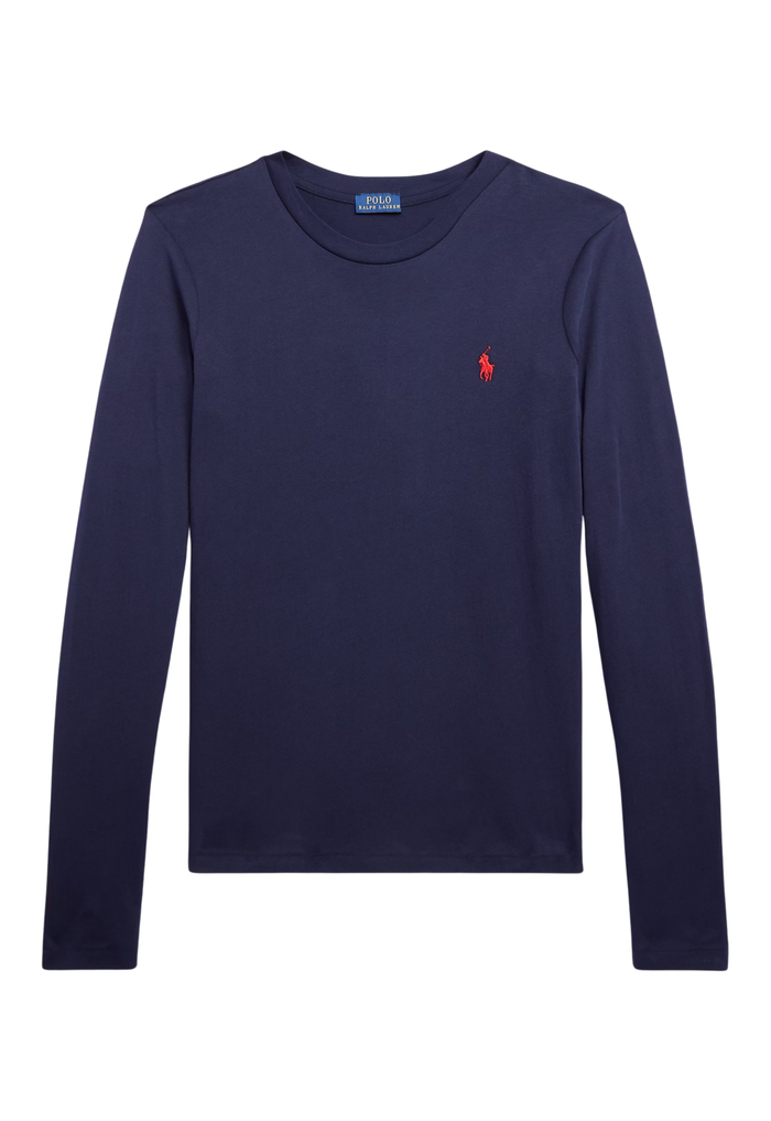 RALPH LAUREN WOMENS Classic Fit Jersey Long-Sleeve Tee Cruise Navy - MAISONDEFASHION.COM