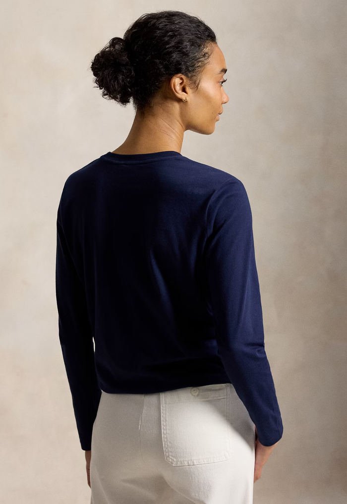RALPH LAUREN WOMENS Classic Fit Jersey Long-Sleeve Tee Cruise Navy - MAISONDEFASHION.COM