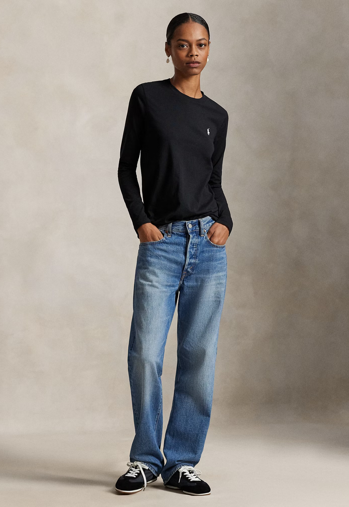 RALPH LAUREN WOMENS Classic Fit Jersey Long-Sleeve Tee Polo Black - MAISONDEFASHION.COM