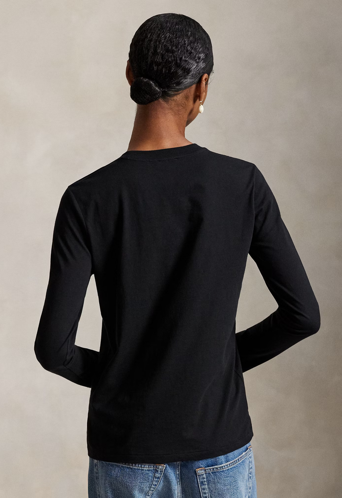 RALPH LAUREN WOMENS Classic Fit Jersey Long-Sleeve Tee Polo Black - MAISONDEFASHION.COM