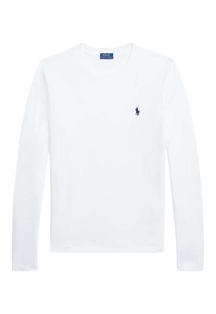 RALPH LAUREN WOMENS Classic Fit Jersey Long-Sleeve Tee White - MAISONDEFASHION.COM