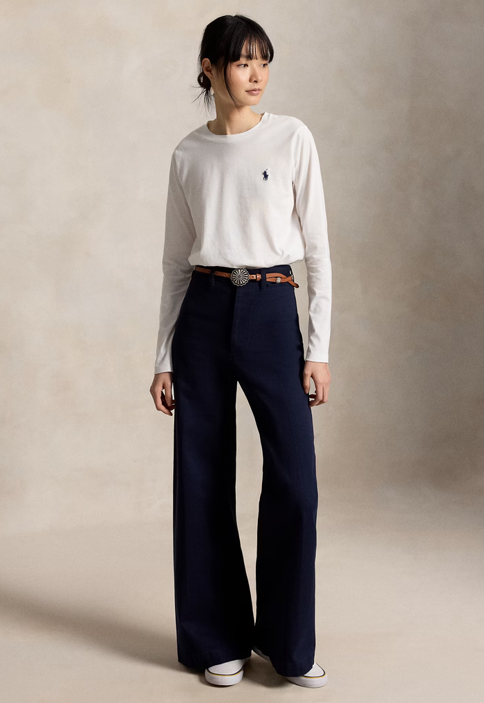 RALPH LAUREN WOMENS Classic Fit Jersey Long-Sleeve Tee White - MAISONDEFASHION.COM