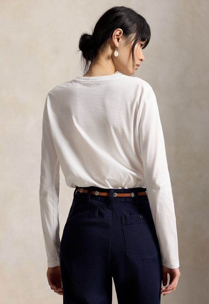 RALPH LAUREN WOMENS Classic Fit Jersey Long-Sleeve Tee White - MAISONDEFASHION.COM