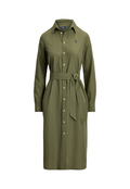 RALPH LAUREN WOMENS Cotton-Linen Belted Shirt Dress Supply Olive - MAISONDEFASHION.COM