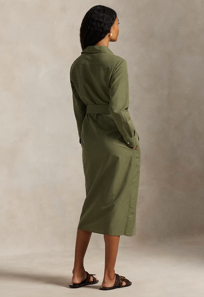 RALPH LAUREN WOMENS Cotton-Linen Belted Shirt Dress Supply Olive - MAISONDEFASHION.COM