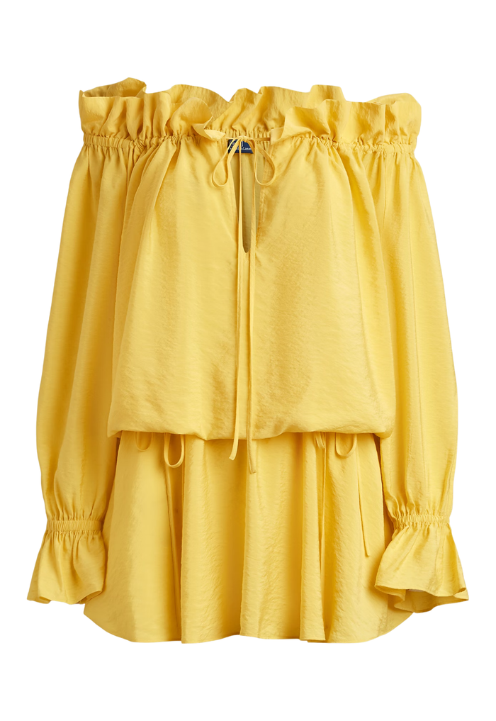 RALPH LAUREN WOMENS Off-the-Shoulder Crepe Dress Collegiate Yellow - MAISONDEFASHION.COM