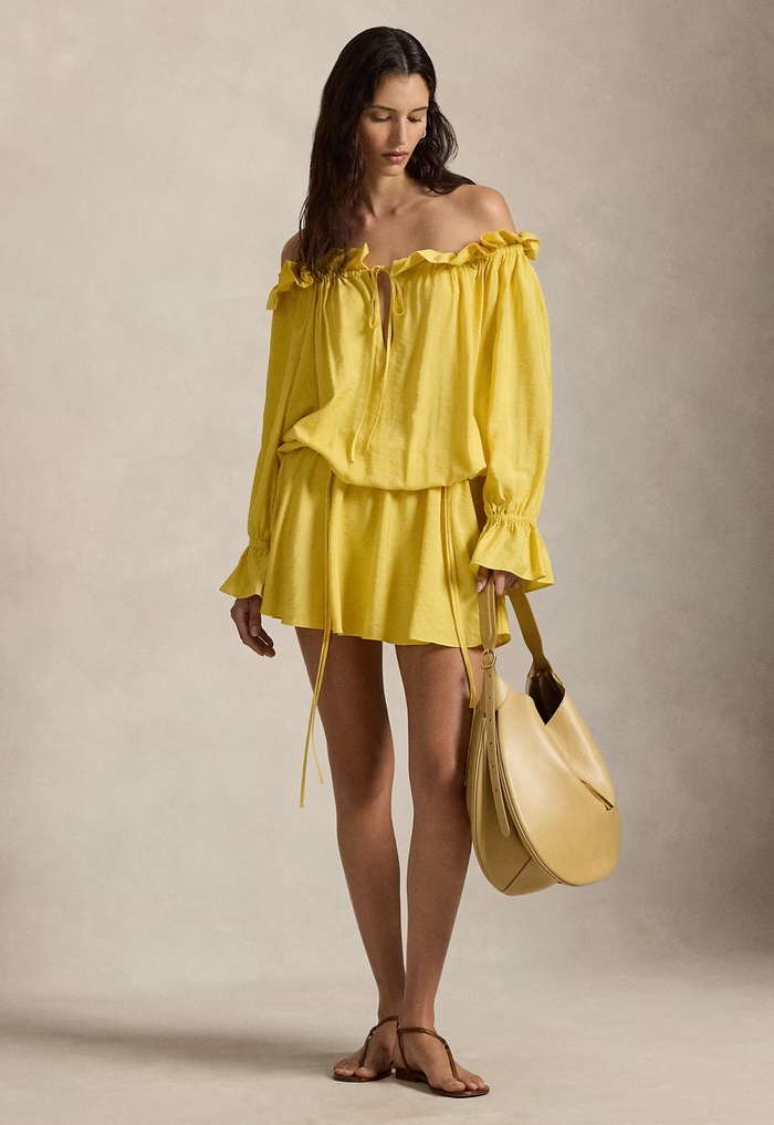 RALPH LAUREN WOMENS Off-the-Shoulder Crepe Dress Collegiate Yellow - MAISONDEFASHION.COM