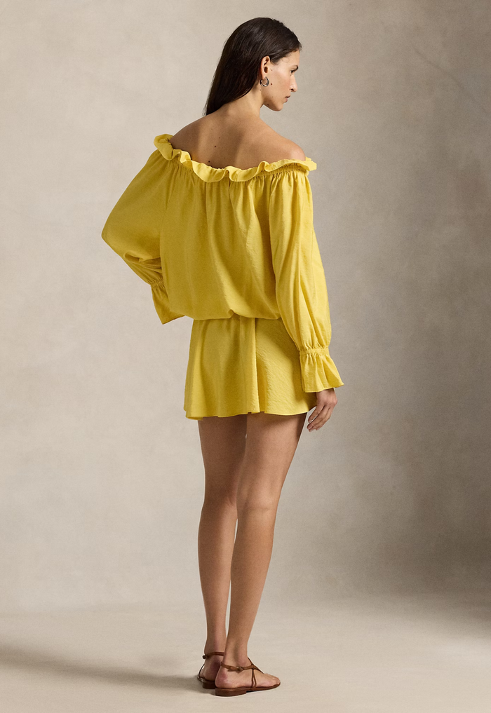 RALPH LAUREN WOMENS Off-the-Shoulder Crepe Dress Collegiate Yellow - MAISONDEFASHION.COM