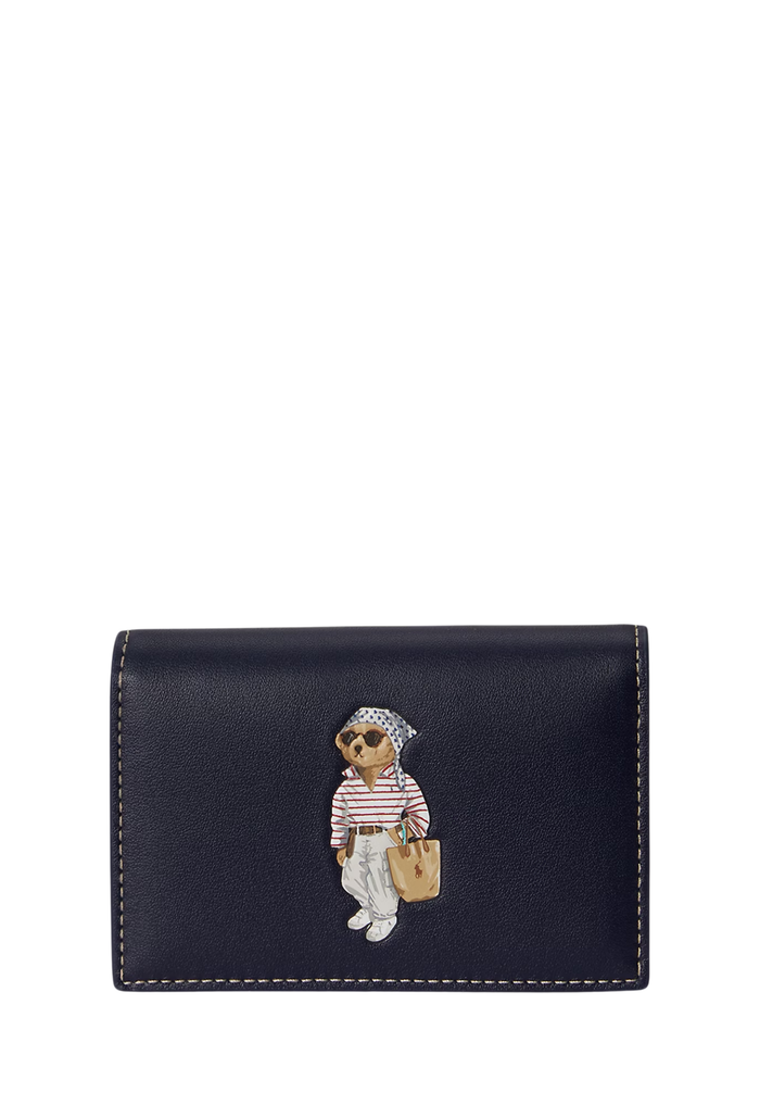RALPH LAUREN WOMENS Polo Bear Leather Flapped Card Case Newport Navy - MAISONDEFASHION.COM