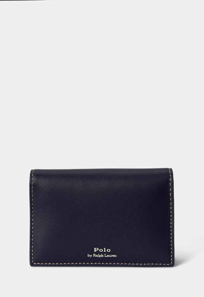 RALPH LAUREN WOMENS Polo Bear Leather Flapped Card Case Newport Navy - MAISONDEFASHION.COM