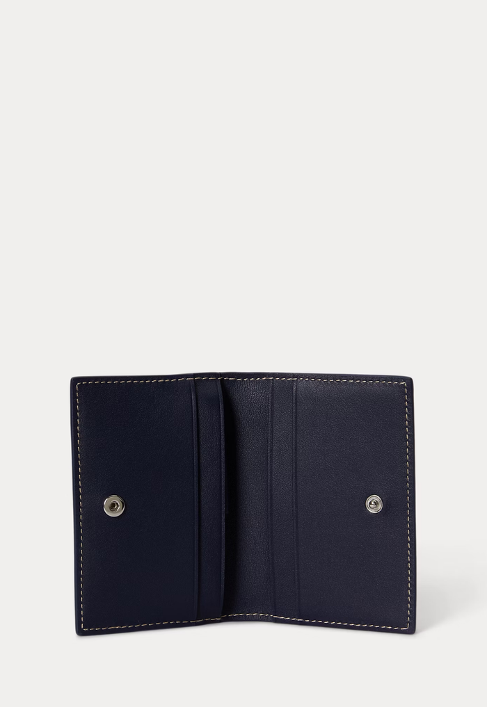 RALPH LAUREN WOMENS Polo Bear Leather Flapped Card Case Newport Navy - MAISONDEFASHION.COM