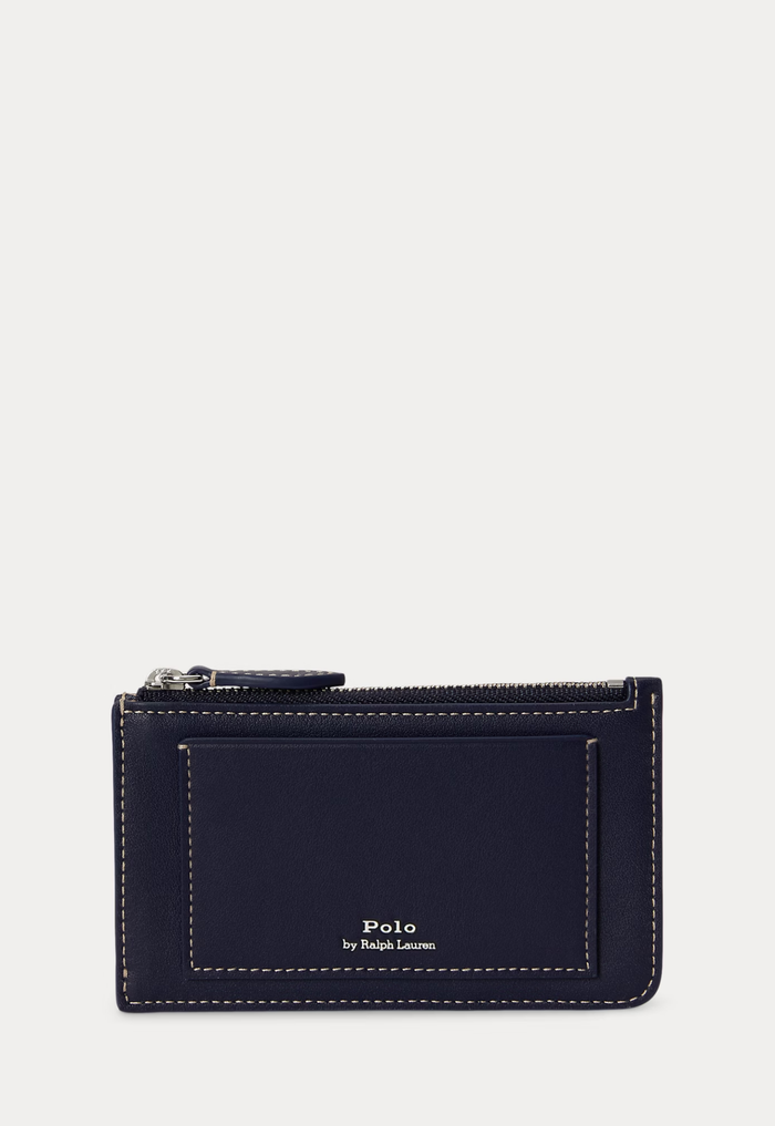 RALPH LAUREN WOMENS Polo Bear Leather Zip Card Case Newport Navy - MAISONDEFASHION.COM