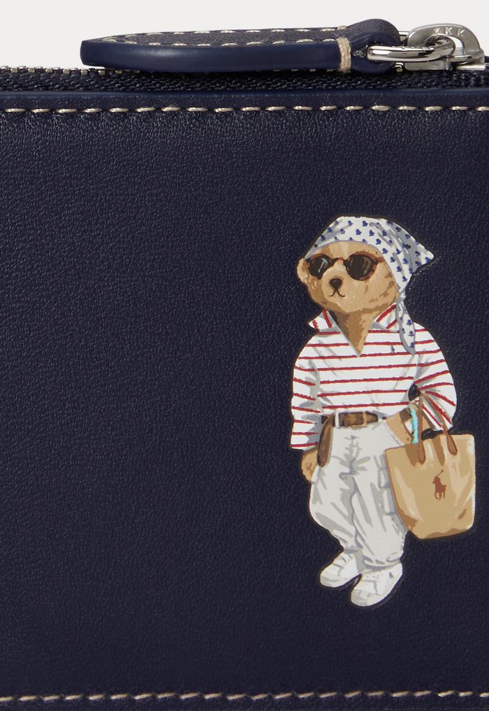 RALPH LAUREN WOMENS Polo Bear Leather Zip Card Case Newport Navy - MAISONDEFASHION.COM