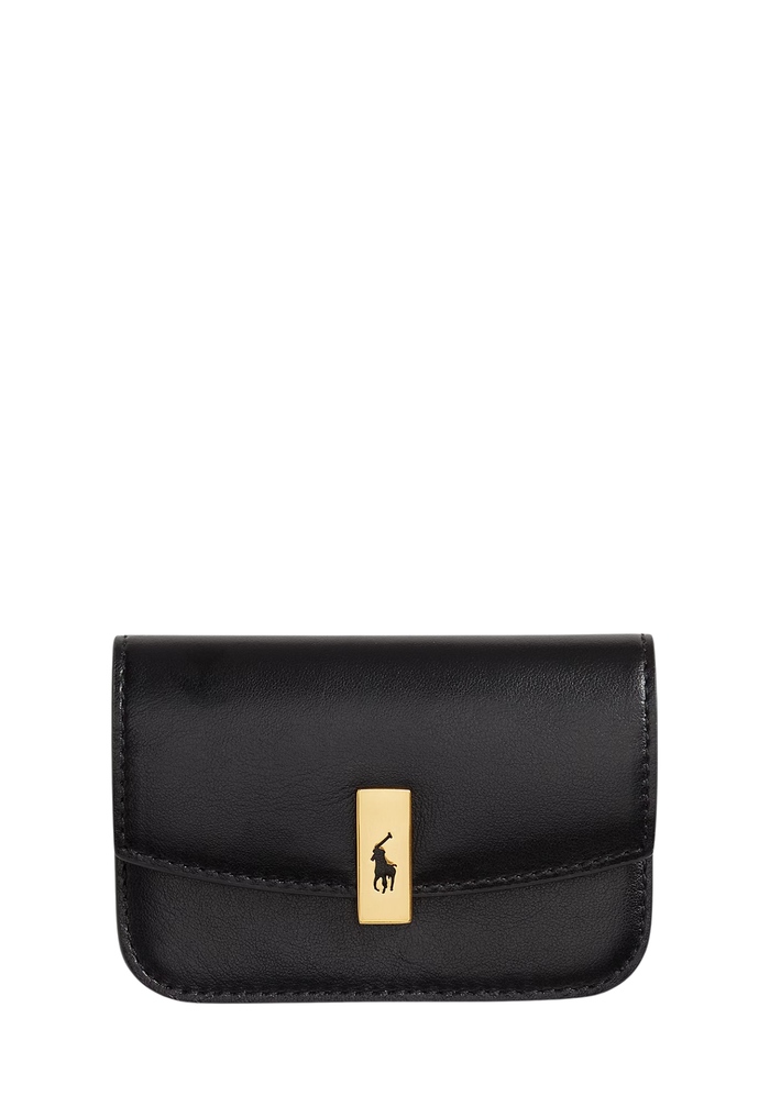 RALPH LAUREN WOMENS Polo ID Leather Fold-Over Card Case Black - MAISONDEFASHION.COM