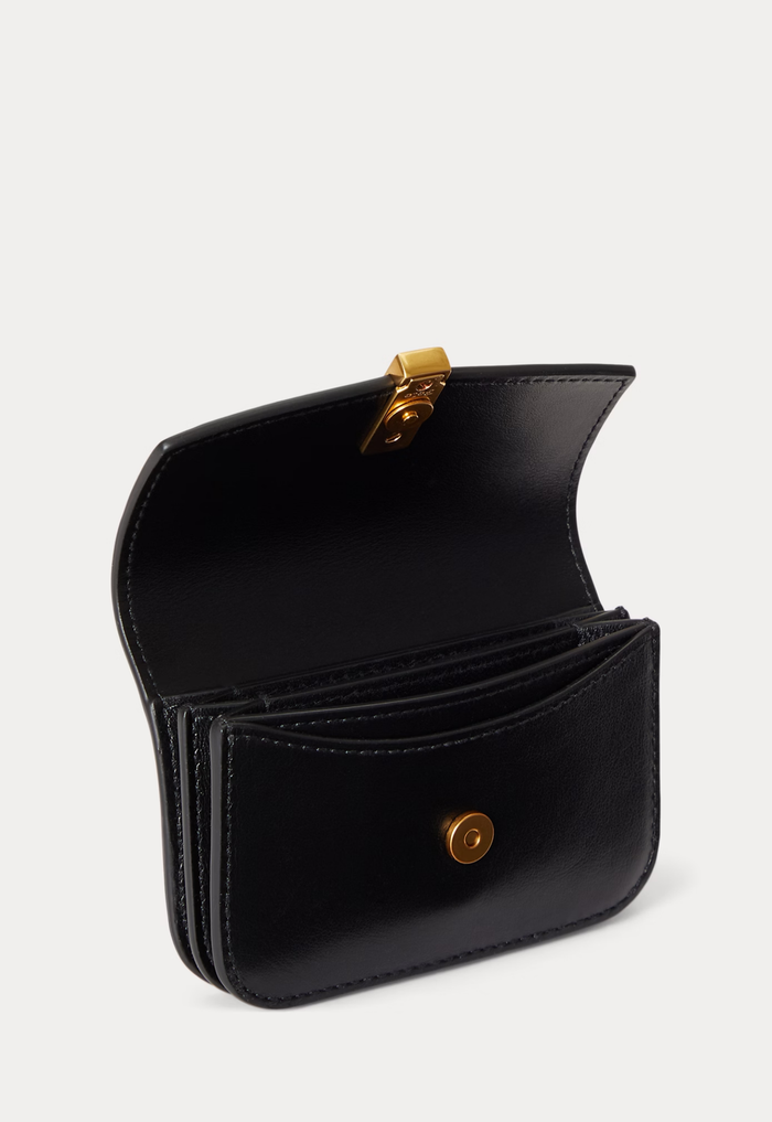 RALPH LAUREN WOMENS Polo ID Leather Fold-Over Card Case Black - MAISONDEFASHION.COM