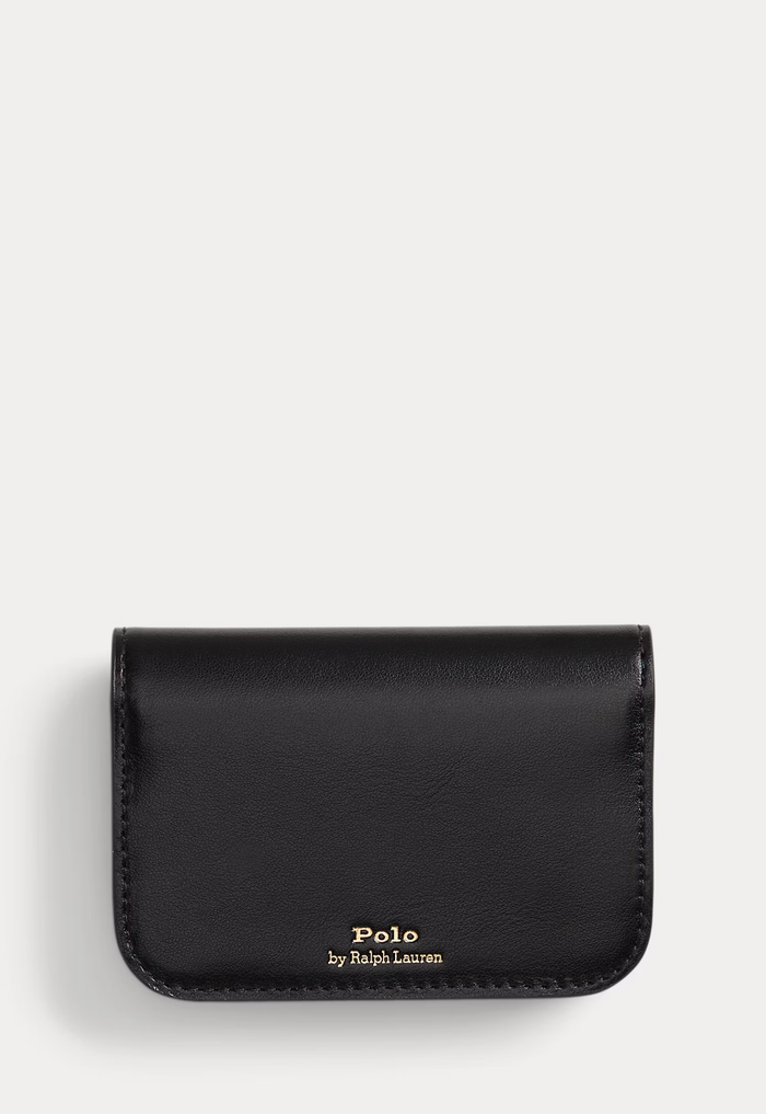 RALPH LAUREN WOMENS Polo ID Leather Fold-Over Card Case Black - MAISONDEFASHION.COM