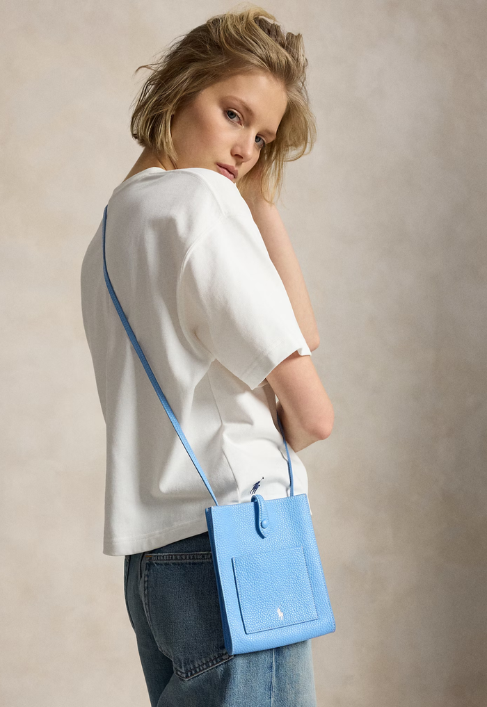 RALPH LAUREN WOMENS Polo Play Leather Pocket Crossbody Baby Blue - MAISONDEFASHION.COM