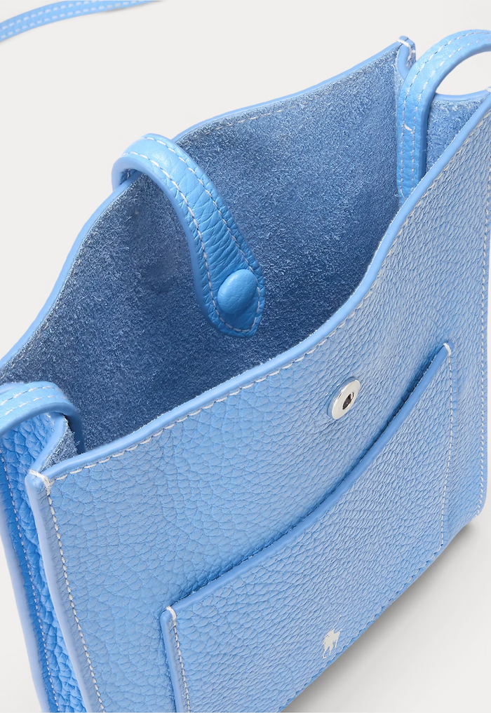 RALPH LAUREN WOMENS Polo Play Leather Pocket Crossbody Baby Blue - MAISONDEFASHION.COM