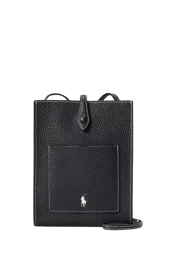 RALPH LAUREN WOMENS Polo Play Leather Pocket Crossbody Black - MAISONDEFASHION.COM