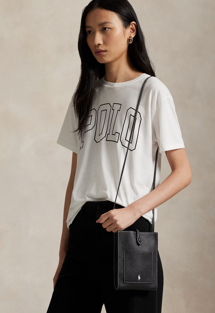 RALPH LAUREN WOMENS Polo Play Leather Pocket Crossbody Black - MAISONDEFASHION.COM