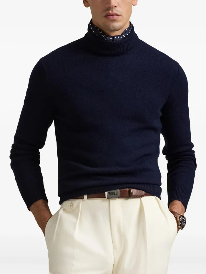 RALPH LAUREN Wool-Cotton Roll Neck Jumper Hunter Navy - MAISONDEFASHION.COM