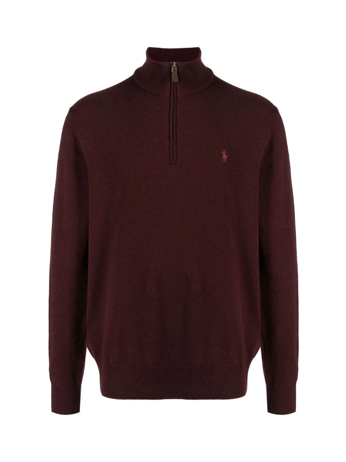 RALPH LAUREN Wool Quarter-Zip Sweater Aged Wine Heather