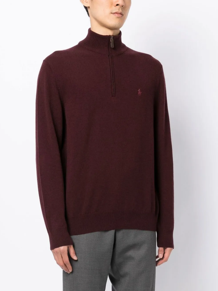 RALPH LAUREN Wool Quarter-Zip Sweater Aged Wine Heather