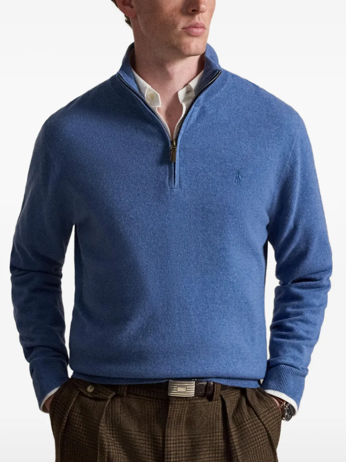 RALPH LAUREN Wool Quarter-Zip Sweater Blue Borage Heather