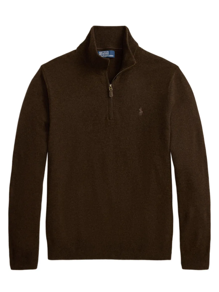RALPH LAUREN Wool Quarter-Zip Sweater Cinnamon Brown Heather
