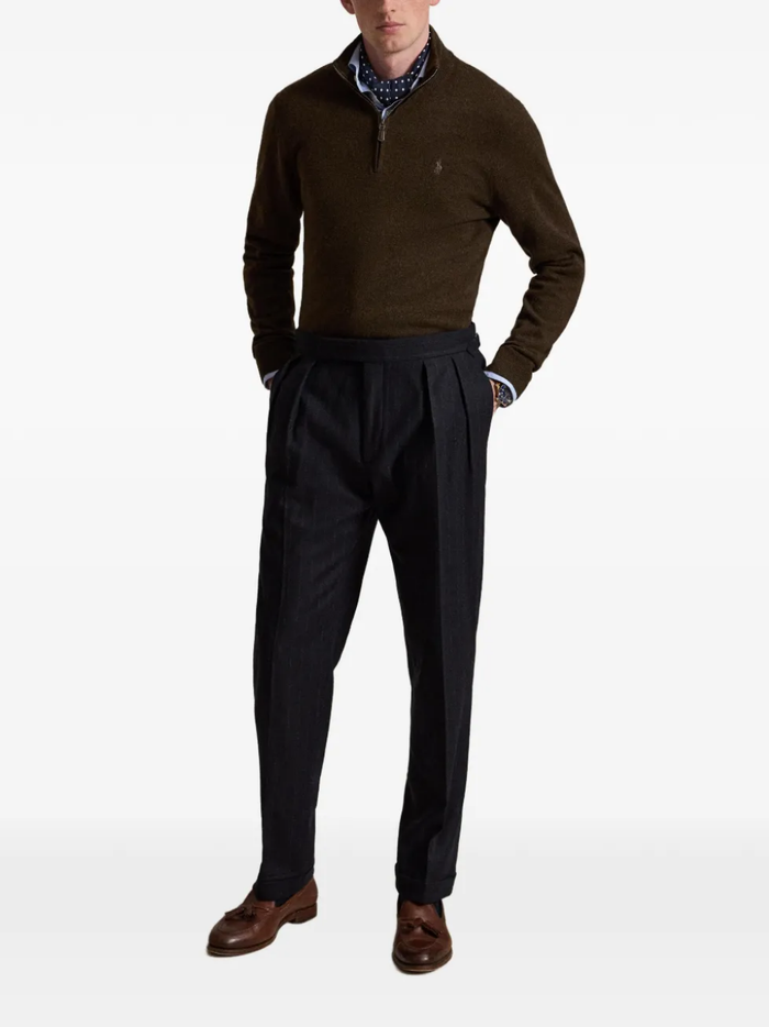 RALPH LAUREN Wool Quarter-Zip Sweater Cinnamon Brown Heather