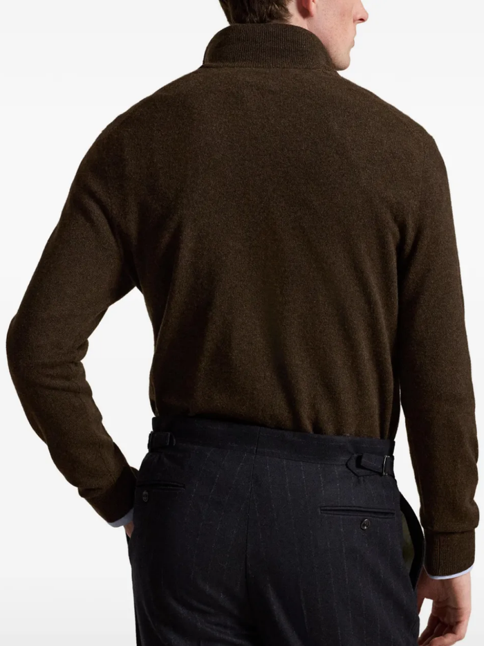 RALPH LAUREN Wool Quarter-Zip Sweater Cinnamon Brown Heather