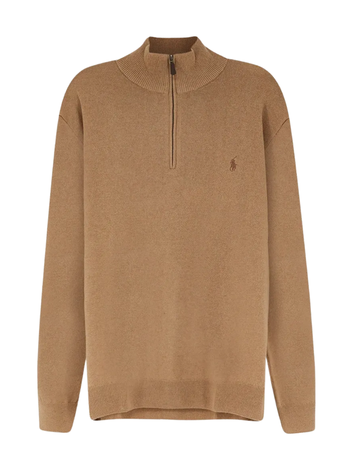 RALPH LAUREN Wool Quarter-Zip Sweater Crouton Tan Heather