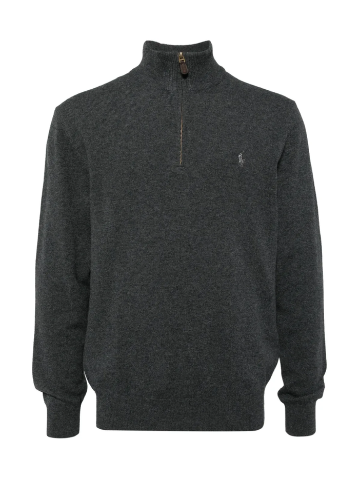 RALPH LAUREN Wool Quarter-Zip Sweater Dark Charcoal Heather