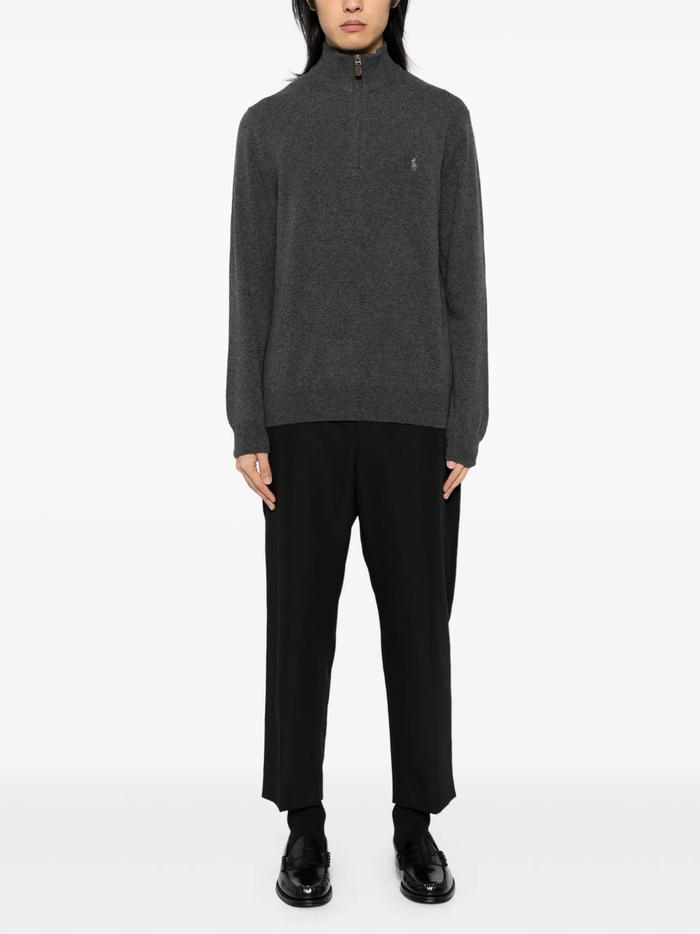 RALPH LAUREN Wool Quarter-Zip Sweater Dark Charcoal Heather
