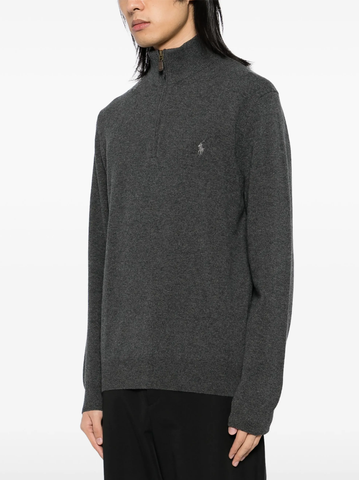 RALPH LAUREN Wool Quarter-Zip Sweater Dark Charcoal Heather