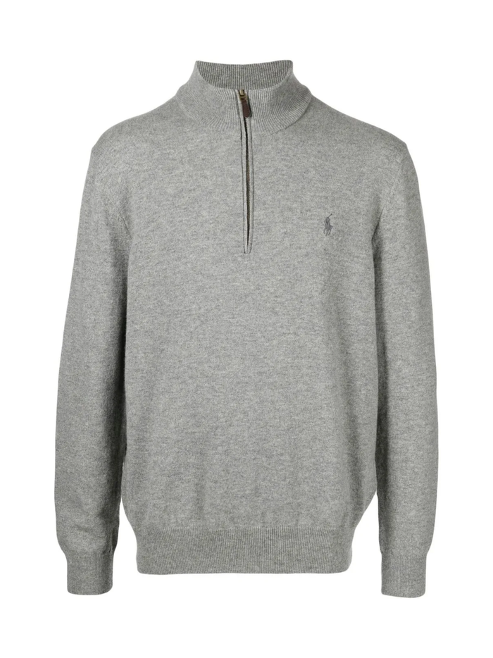 RALPH LAUREN Wool Quarter-Zip Sweater Fawn Grey Heather