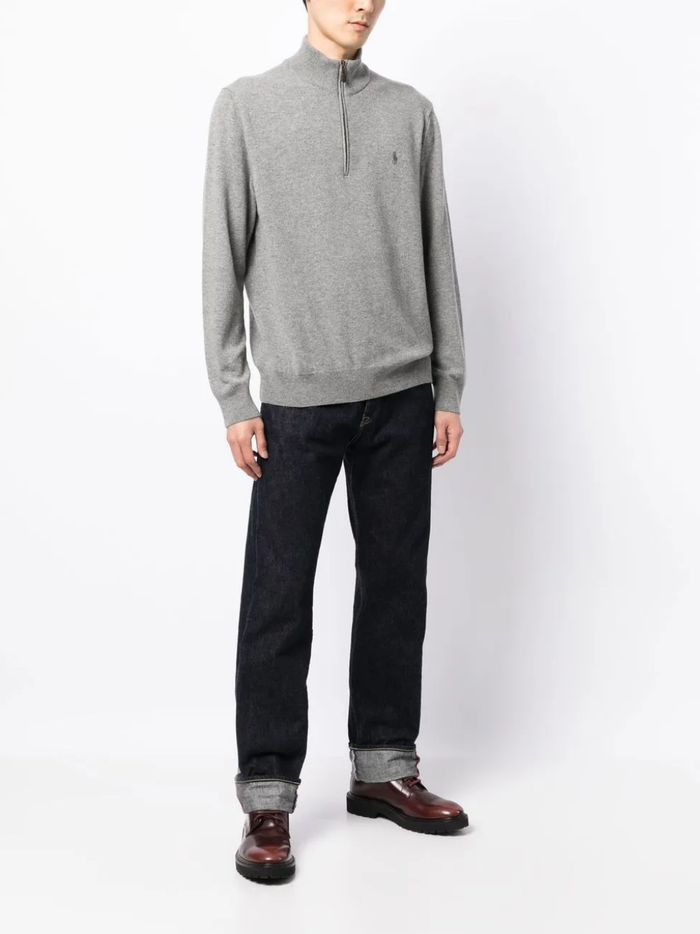 RALPH LAUREN Wool Quarter-Zip Sweater Fawn Grey Heather