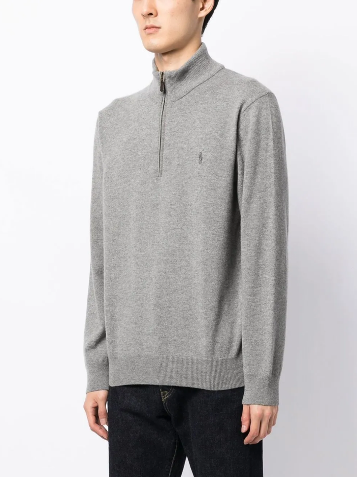 RALPH LAUREN Wool Quarter-Zip Sweater Fawn Grey Heather