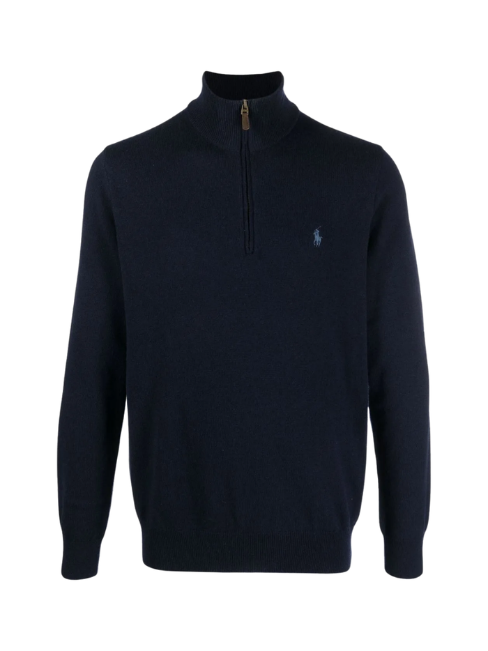 RALPH LAUREN Wool Quarter-Zip Sweater Hunter Navy