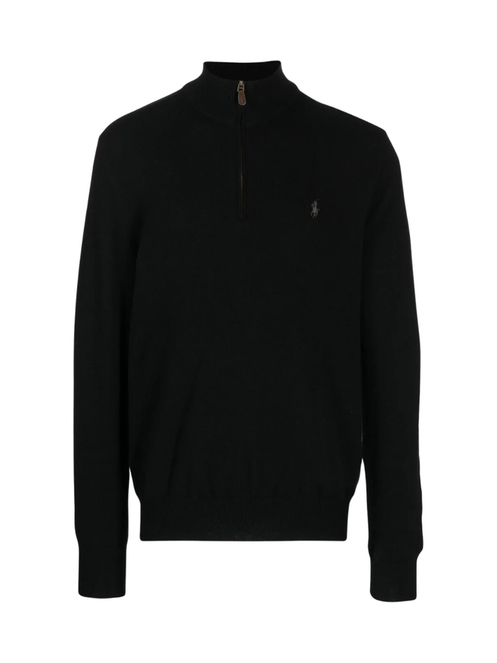RALPH LAUREN Wool Quarter-Zip Sweater Polo Black