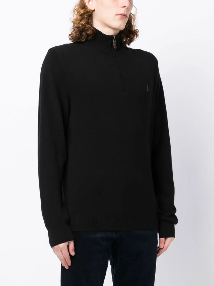 RALPH LAUREN Wool Quarter-Zip Sweater Polo Black