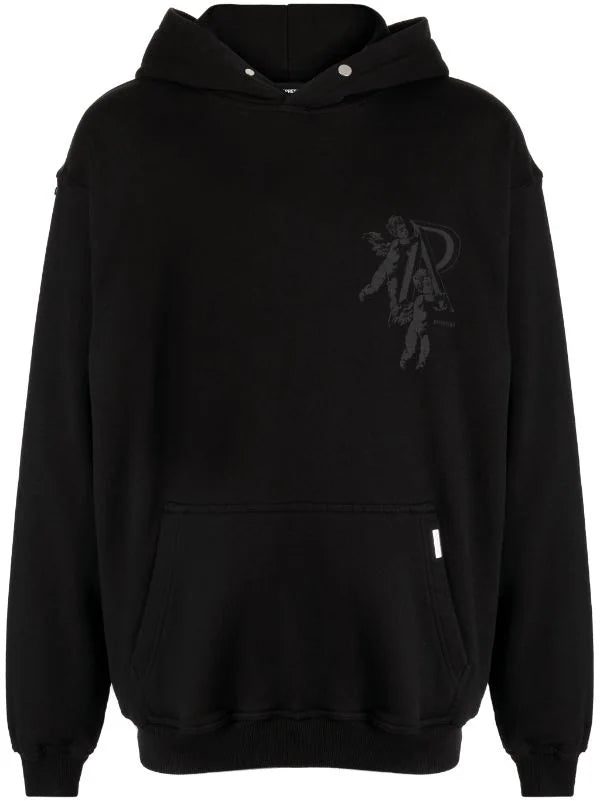 REPRESENT Cherub Initial Logo Print Cotton Hoodie Jet Black - MAISONDEFASHION.COM
