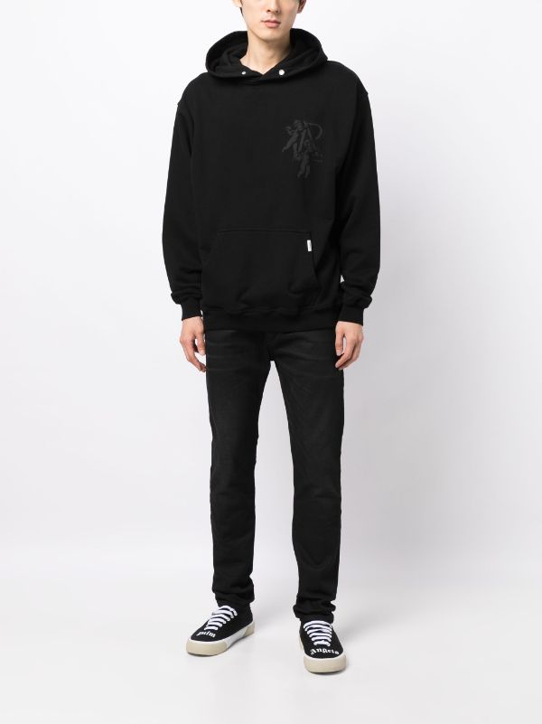 REPRESENT Cherub Initial Logo Print Cotton Hoodie Jet Black - MAISONDEFASHION.COM