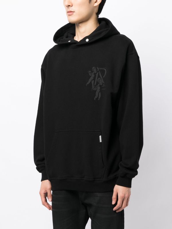 REPRESENT Cherub Initial Logo Print Cotton Hoodie Jet Black - MAISONDEFASHION.COM