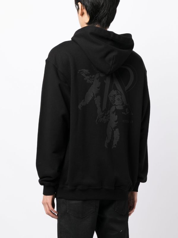 REPRESENT Cherub Initial Logo Print Cotton Hoodie Jet Black - MAISONDEFASHION.COM