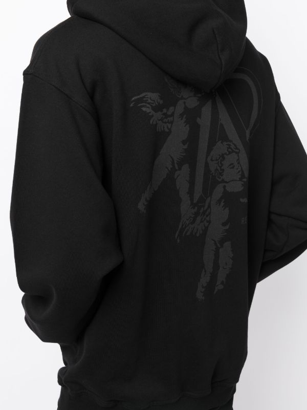 REPRESENT Cherub Initial Logo Print Cotton Hoodie Jet Black - MAISONDEFASHION.COM